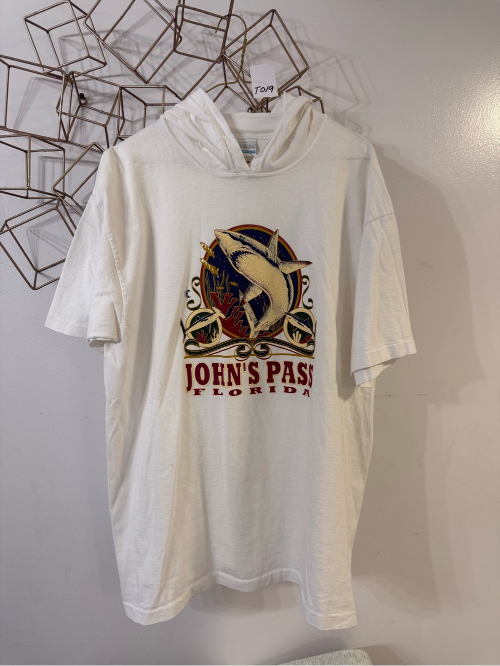 Florida Short-Sleeve Hooded T-Shirt - White with Shark Graphic